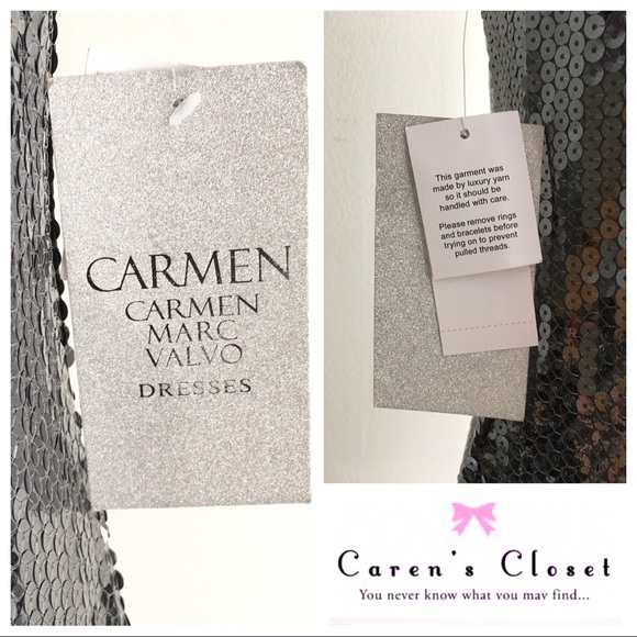NWT Carmen Marc Valvo Silver Sequin Cocktail Dress - Picture 7 of 7